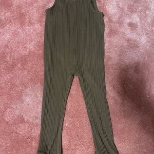 Kids Brown Green Ribbed Jumpsuit